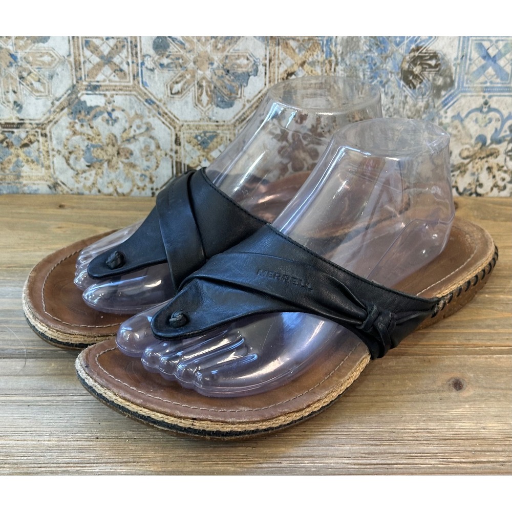 Merrell Leather Thong Sandals M-Select MOVE Comfort Womens 9 / 40 Black